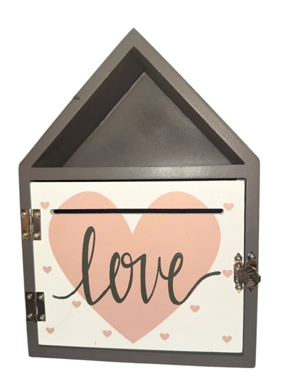 House-Shaped Wooden Love Box With Hinged Door & Slot For Decorative Use